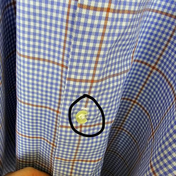 𝅺Peter Millar Button Down in Blue, Orange & White Plaid Size XL - Picture 7 of 8